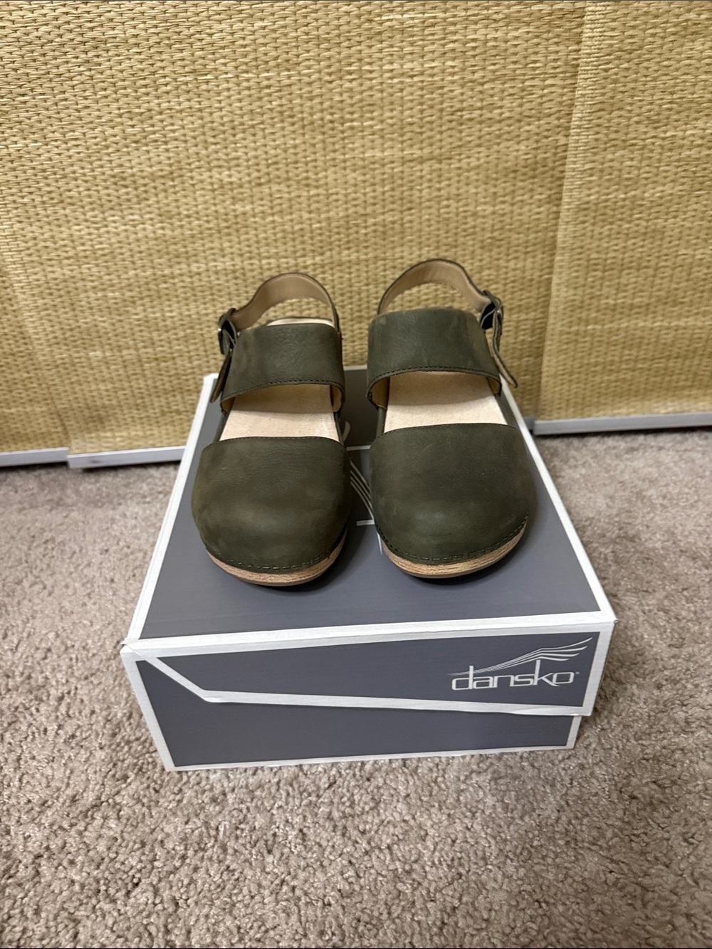 Dansko Olive Green Mary Jane Clogs with Buckle Strap